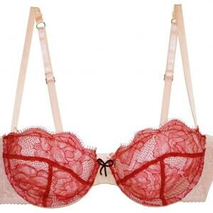 Fleur Du Mal Rose Lace Unlined Demi Bra Sz US 34C